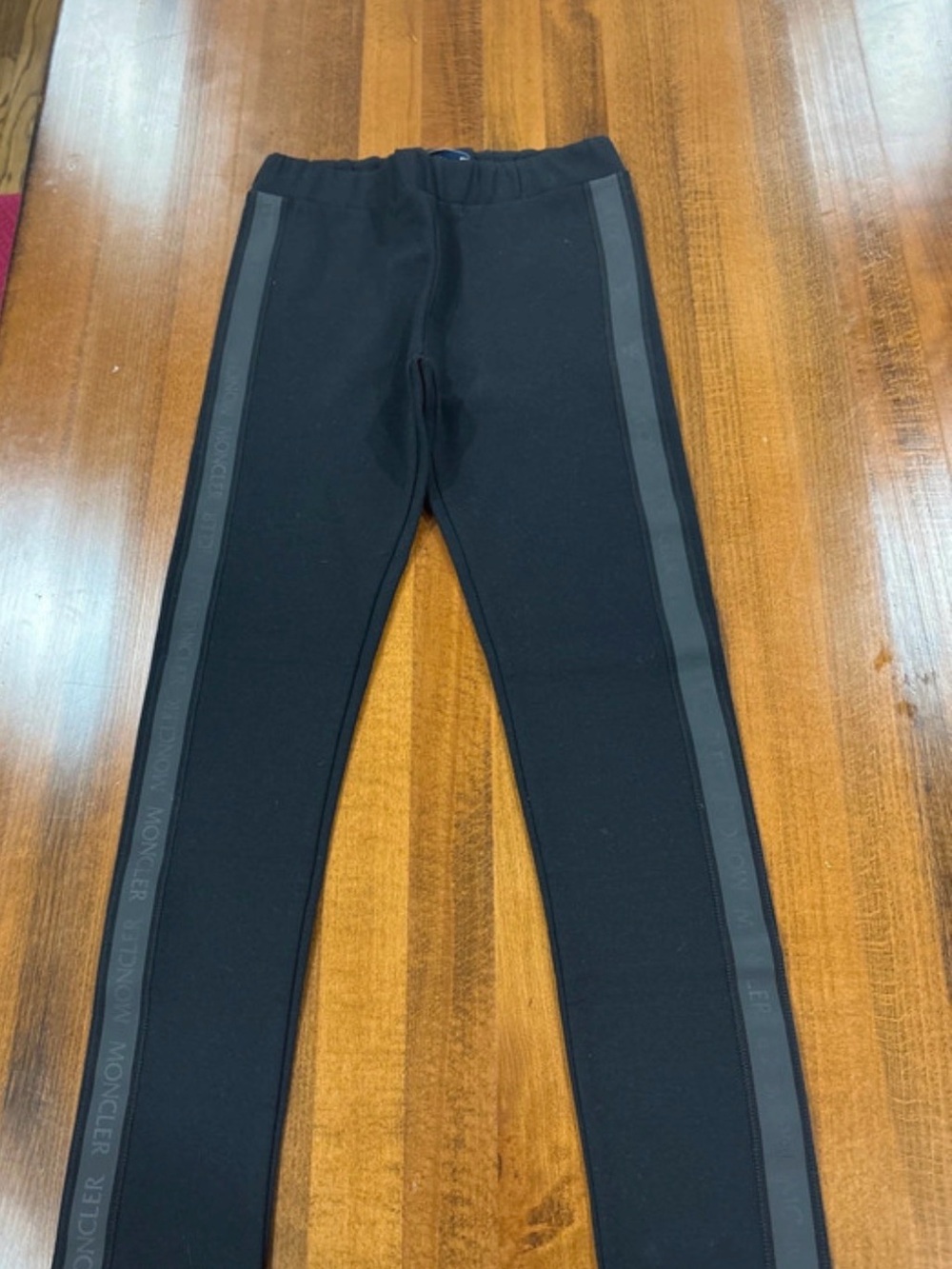 Moncler Kids Black Leggings with Glossy Side Stripes